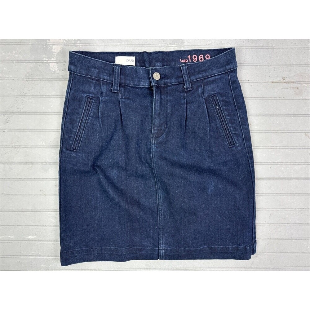 Gap 1969 Womens Skirt 25 0 Denim Jeans Knee Length Stretch dark Wash Front Zip
